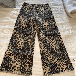 High Rise Wide Leg Cropped Leopard Denim 4